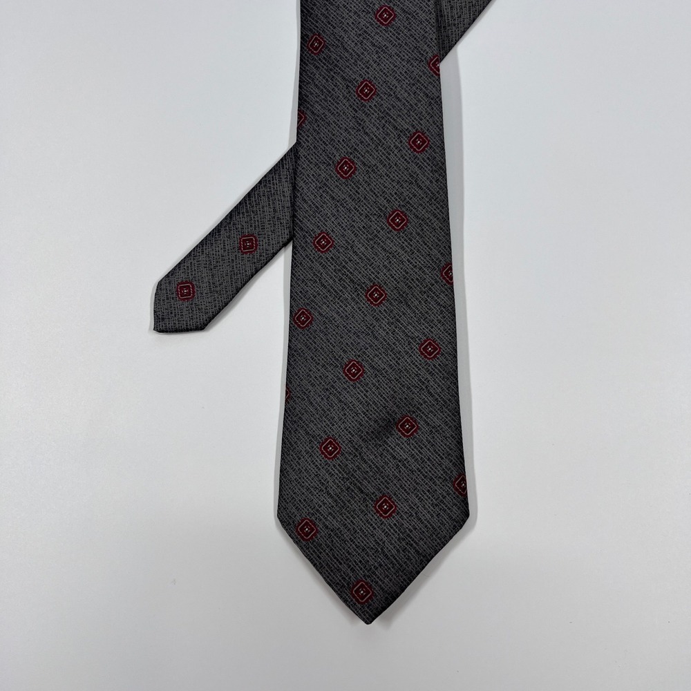 Boston Harbor Grey Red Geometric Textured Silk Blend Necktie Mens OS